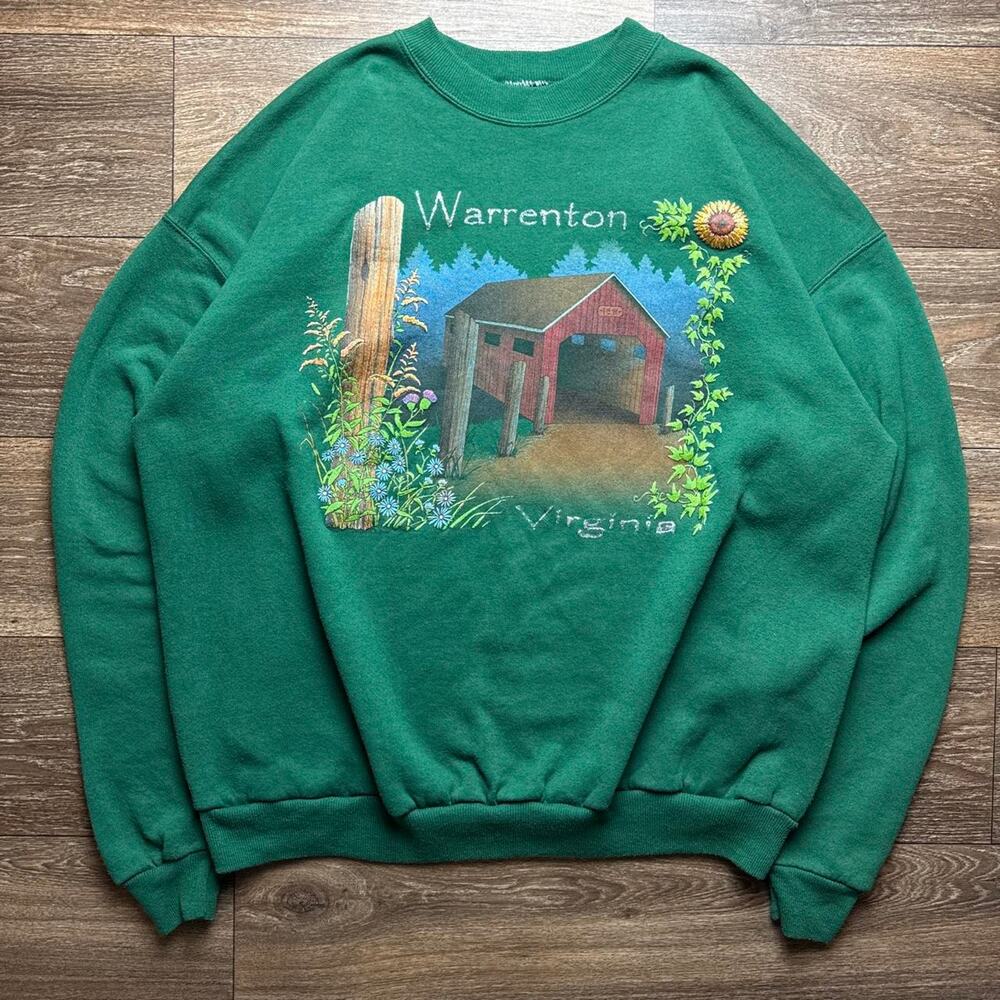 Green Vintage 1990s Warrenton Virginia Graphic Crewneck Sweatshirt